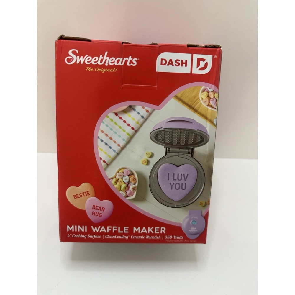DASH x Sweethearts® Mini Waffle Maker - 4" Waffle, Heart Shaped I Love You Purpl